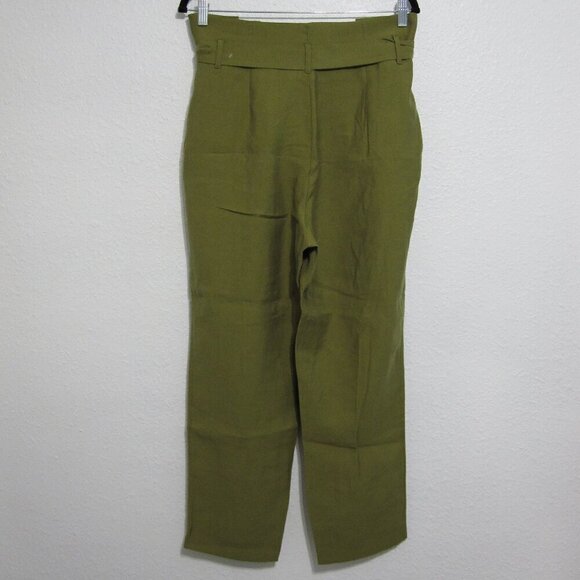H&M Paper Bag Pants Womens Size 10 Green High Rise Waist Belt Pleated Front NWT - Picture 4 of 12